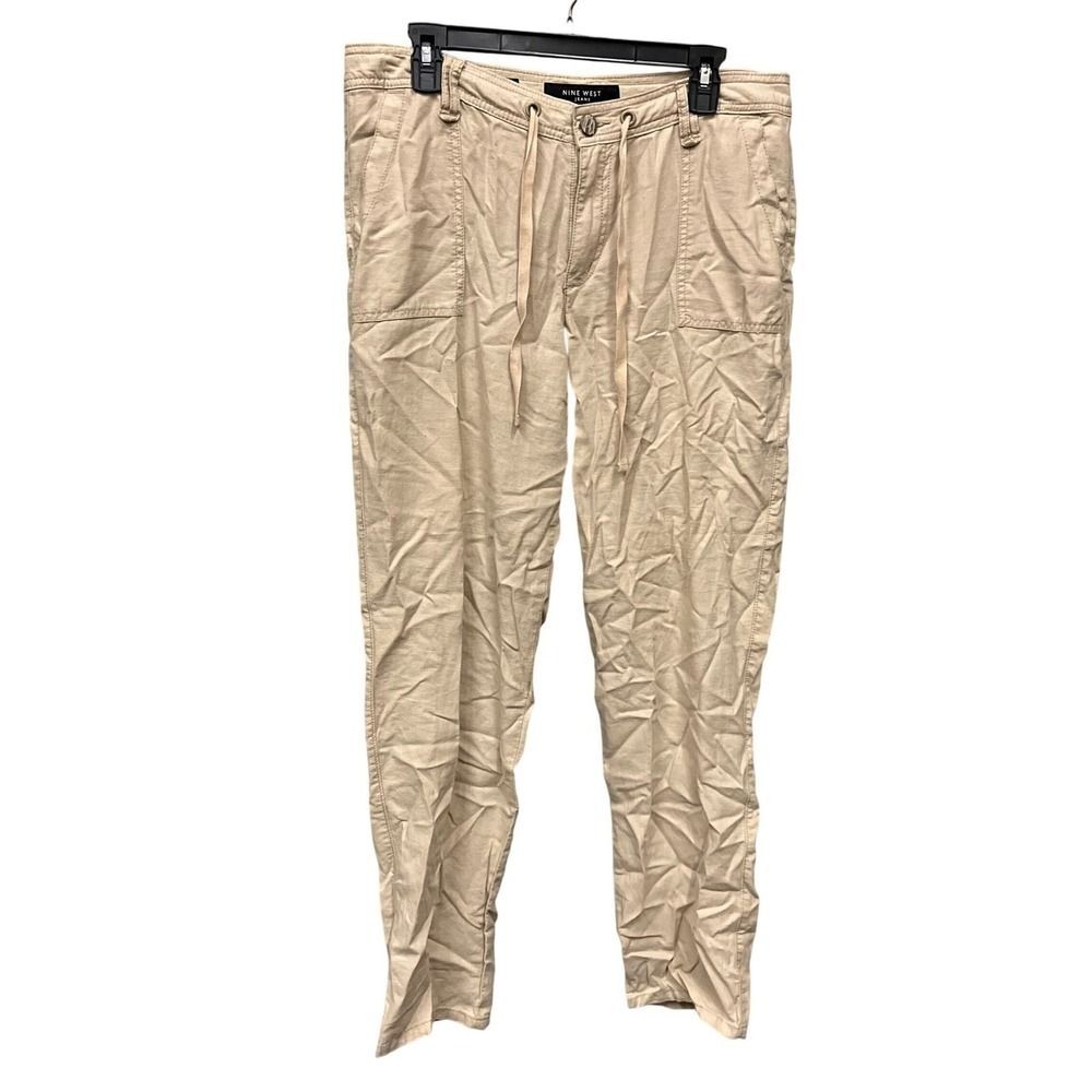 Nine West Jeans Khaki Linen Blend Missy Drawstring Utility Pants Size 10/30